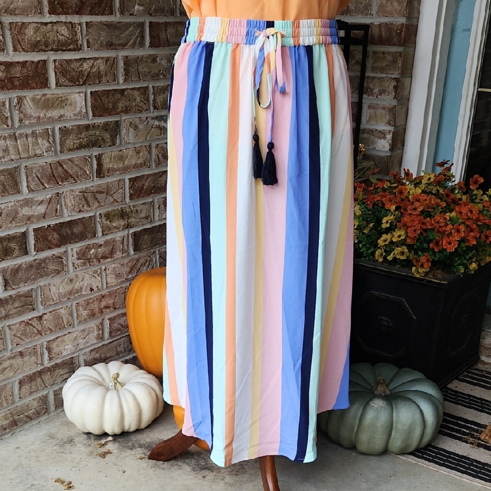 NWT Skies Are Blue Multicolor Striped Midi Skirt, Size L